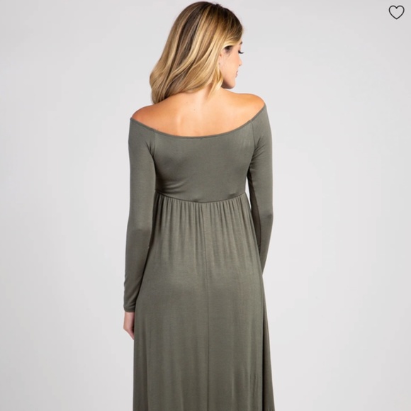 NEW Maternity Maxi Dress - PinkBlush - Off Shoulder - Olive - Picture 9 of 12